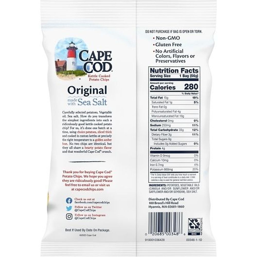 Cape Cod Original Potato Chips, 2 Ounce -- 6 Per Case