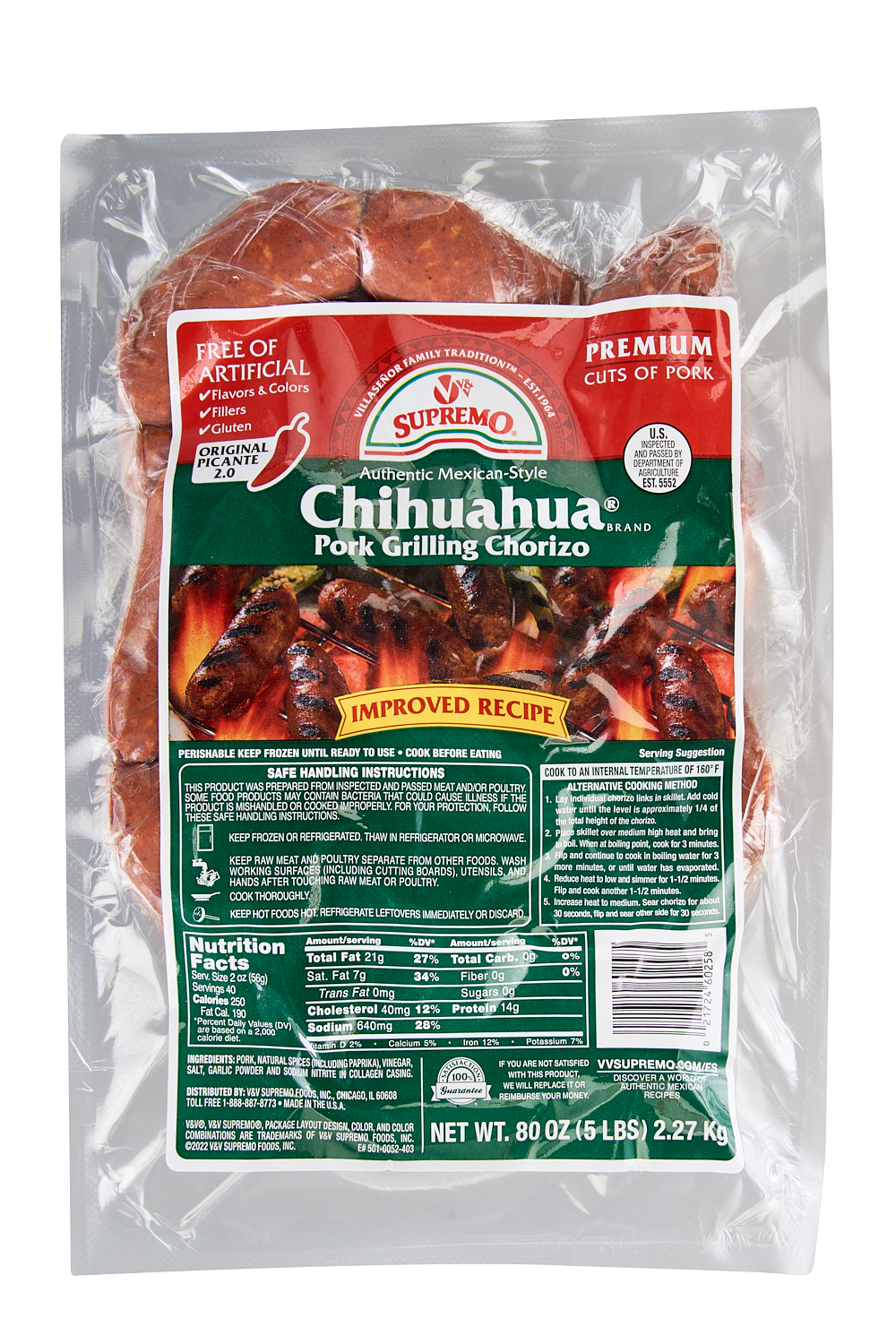 V&v Supremo Chorizo Pork Links, 5 Pound -- 2 Per Case