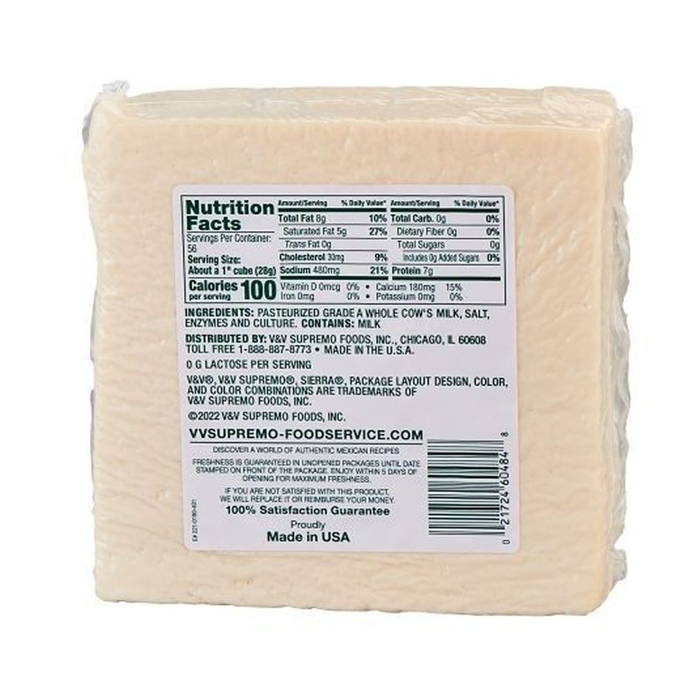 V&v Supremo Queso Sierra Cotija Cheese, 3.5 Pound -- 4 Per Case