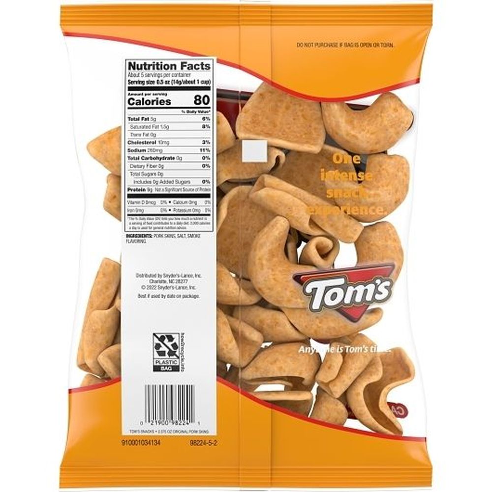 Tom's Original Flavor Chicharrones Pork Skins, 2.37 Ounce -- 20 Per Case