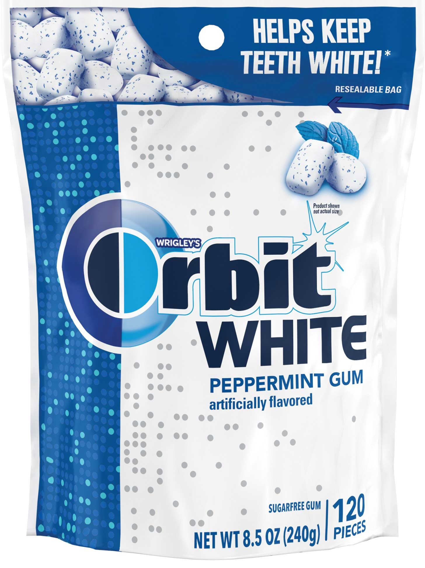 Orbit White Peppermint Sugarfree Chewing Gum, Stand Up Bag, 8.5 Ounce -- 8 Per Case