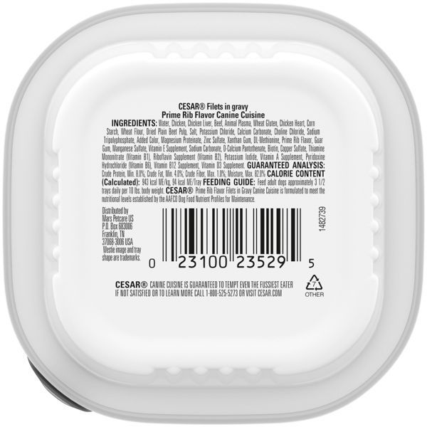 Alimento Húmedo Cesar Filetes En Salsa Sabor Costilla De Res Y Pollo Para Perros Adultos, 3.5 Onzas -- 24 Por Caja