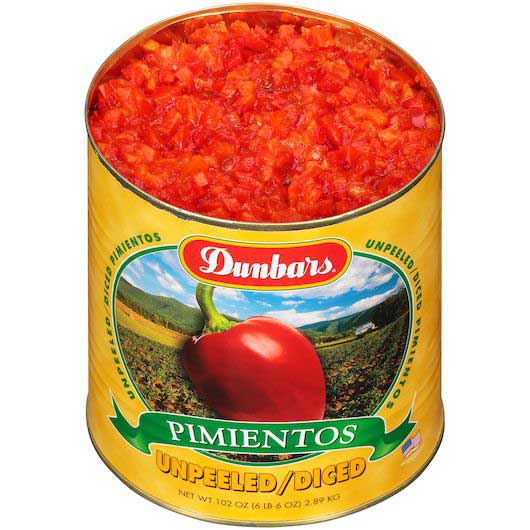 Dunbars Diced Unpeeled Pimientos, 102 Ounce -- 6 Per Case