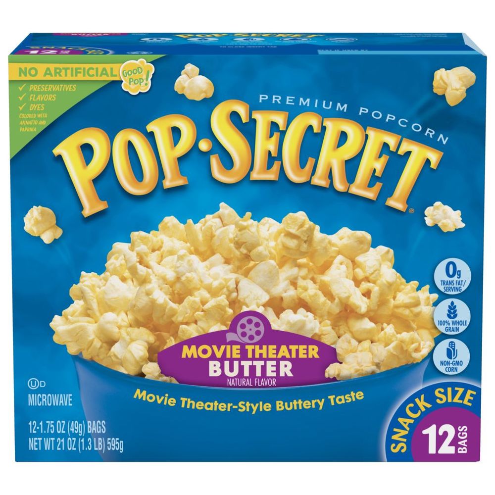 Pop Secret Movie Theater Palomitas De Maíz Para Microondas Con Sabor A Mantequilla, Bolsa Para Botanear, 21 Onzas -- 4 Por Caja