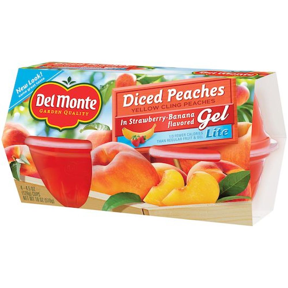 Del Monte Lite Diced Yellow Cling Peaches In Strawberry-banana Flavored Gel, 18 Oz Cup -- 6 Per Case