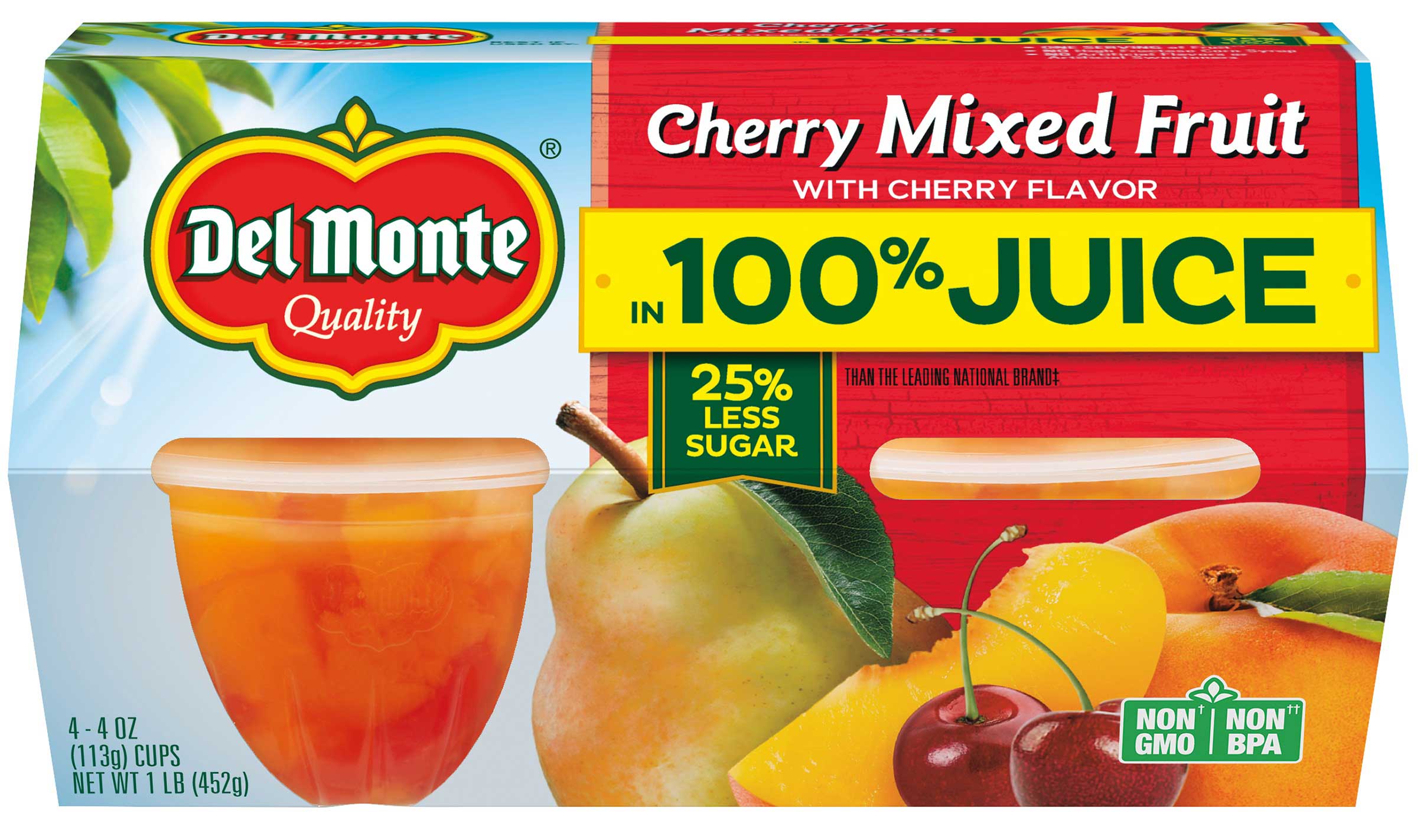 Del Monte Mixed Fruit with Cherry Flavor in Juice, 4 Ounce Plastic