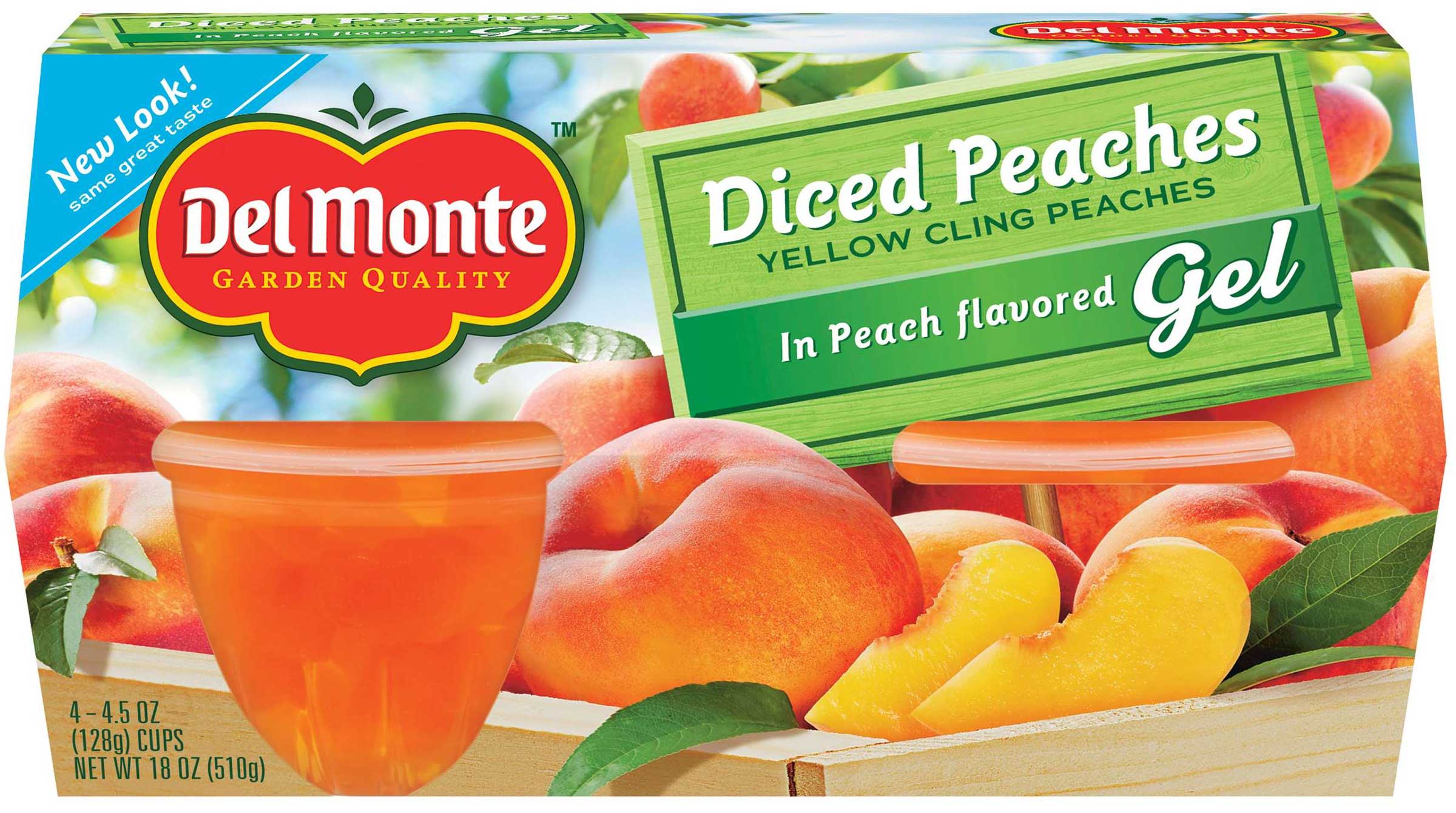 Del Monte Diced Peaches in Peach Flavored Gel, 4 count per pack Del Monte Diced Peaches in Peach Flavored Gel, 4 count per pack