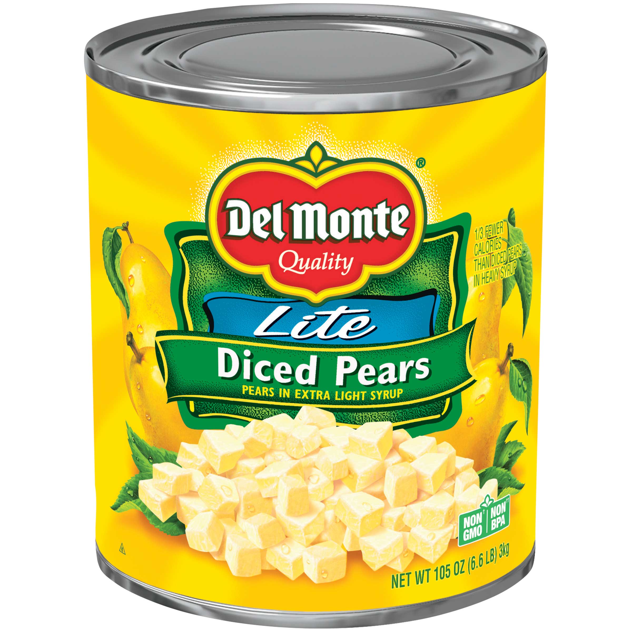 Del Monte Lite Diced Pears In Extra Light Syrup, 105 Ounce -- 6 Per Case