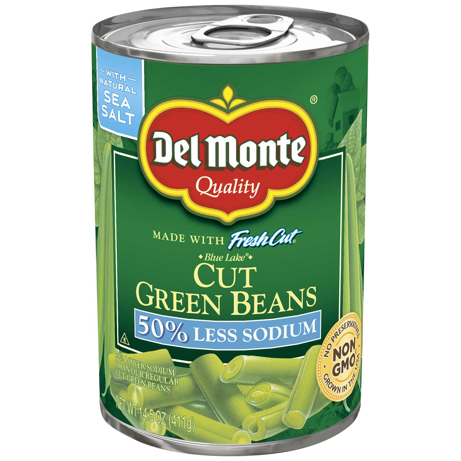 Del Monte Low Sodium Easy Open Cut Green Beans, 14.5 Ounce -- 12 Per Case