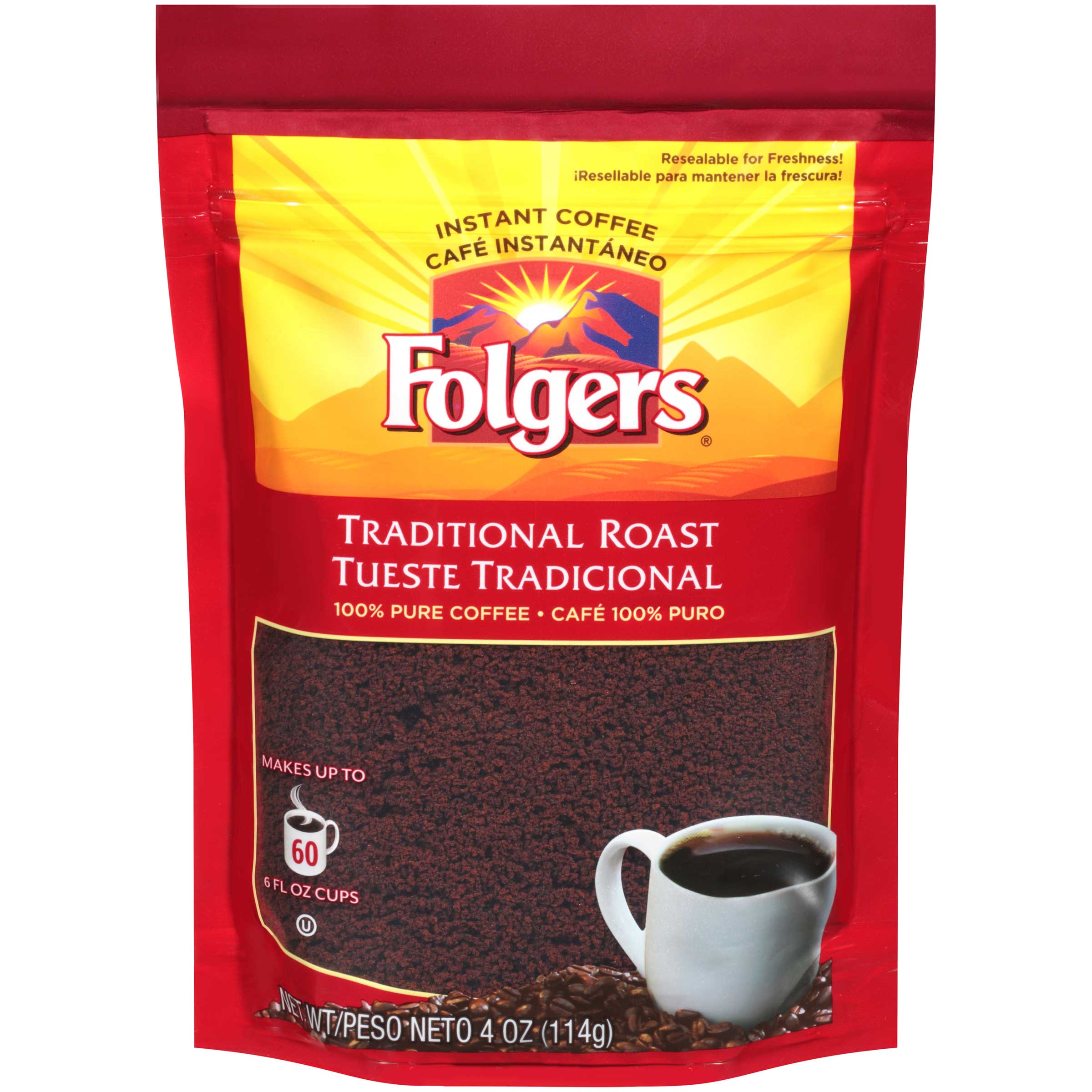 Folgers Traditional Roast Instant Coffee, 4 Ounce -- 24 Per Case