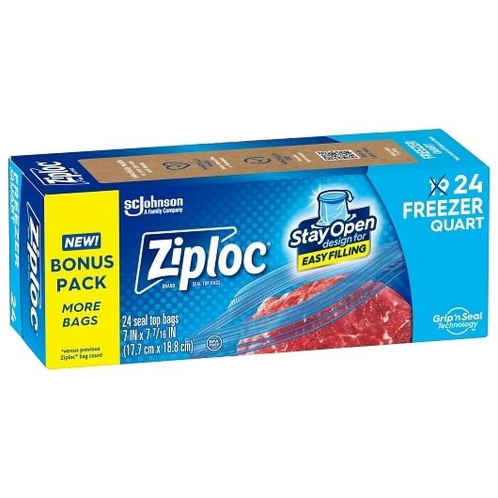 Ziploc Suso Freezer Quart Bag, 24 count -- 12 per case