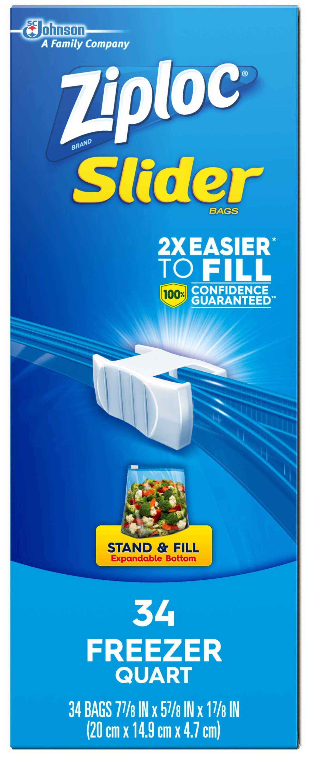 Ziploc Slider Disposable Quart Freezer Bag, 34 Count -- 9 Per Case