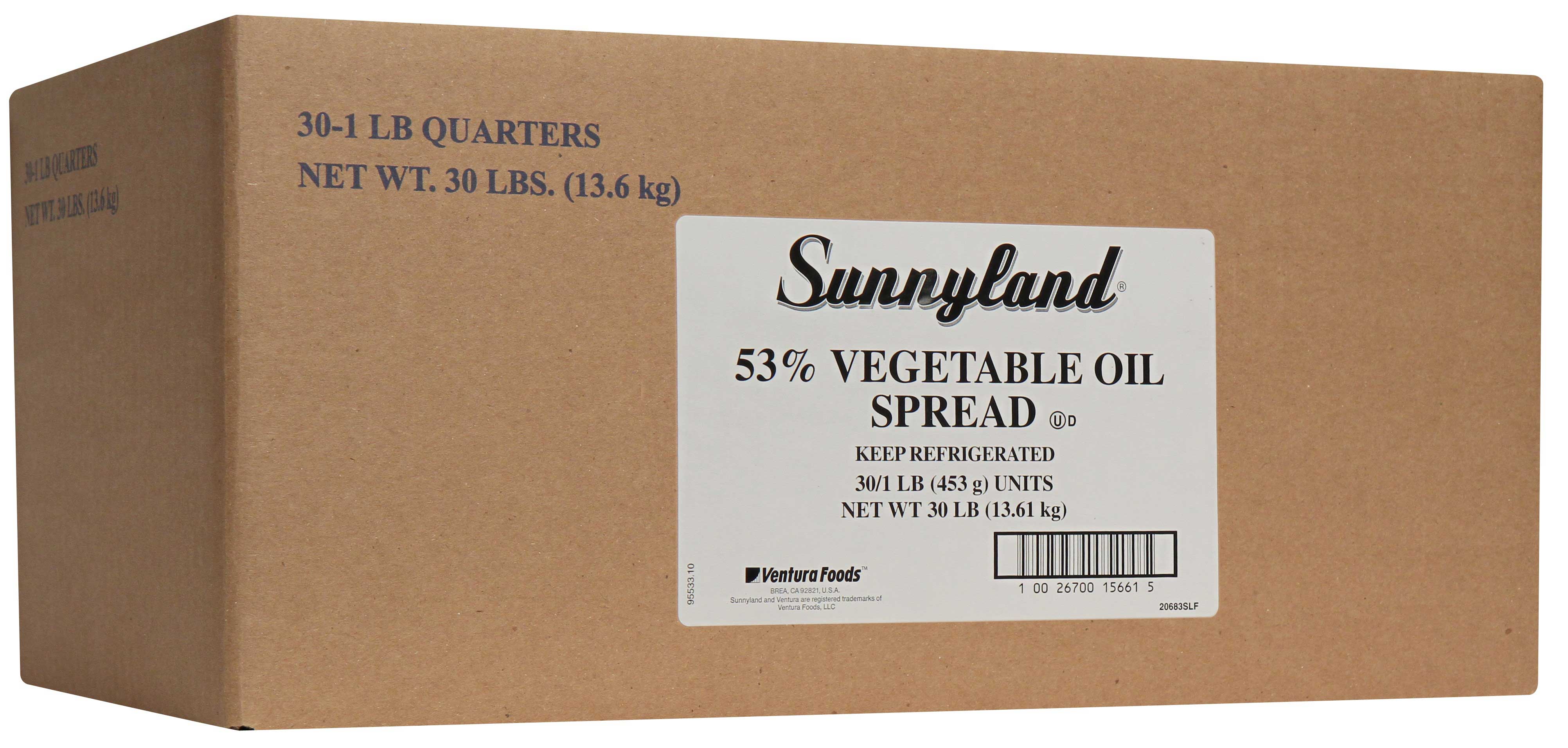 Ventura Sunnyland European Butter Blend 53 Percent Vegetable Oil Spread, 1 Pound -- 30 Per Case