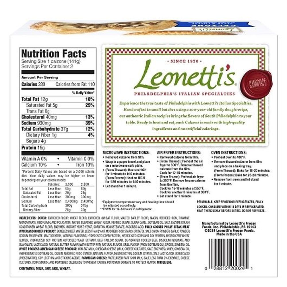 Leonettis Steak and Cheese Calzone, 10 Ounce -- 6 per case