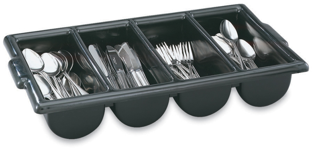Vollrath Black Four Compartment Cutlery Box, 21 5/8 X 11 7/8 X 3 3/4 Inch -- 12 Per Case