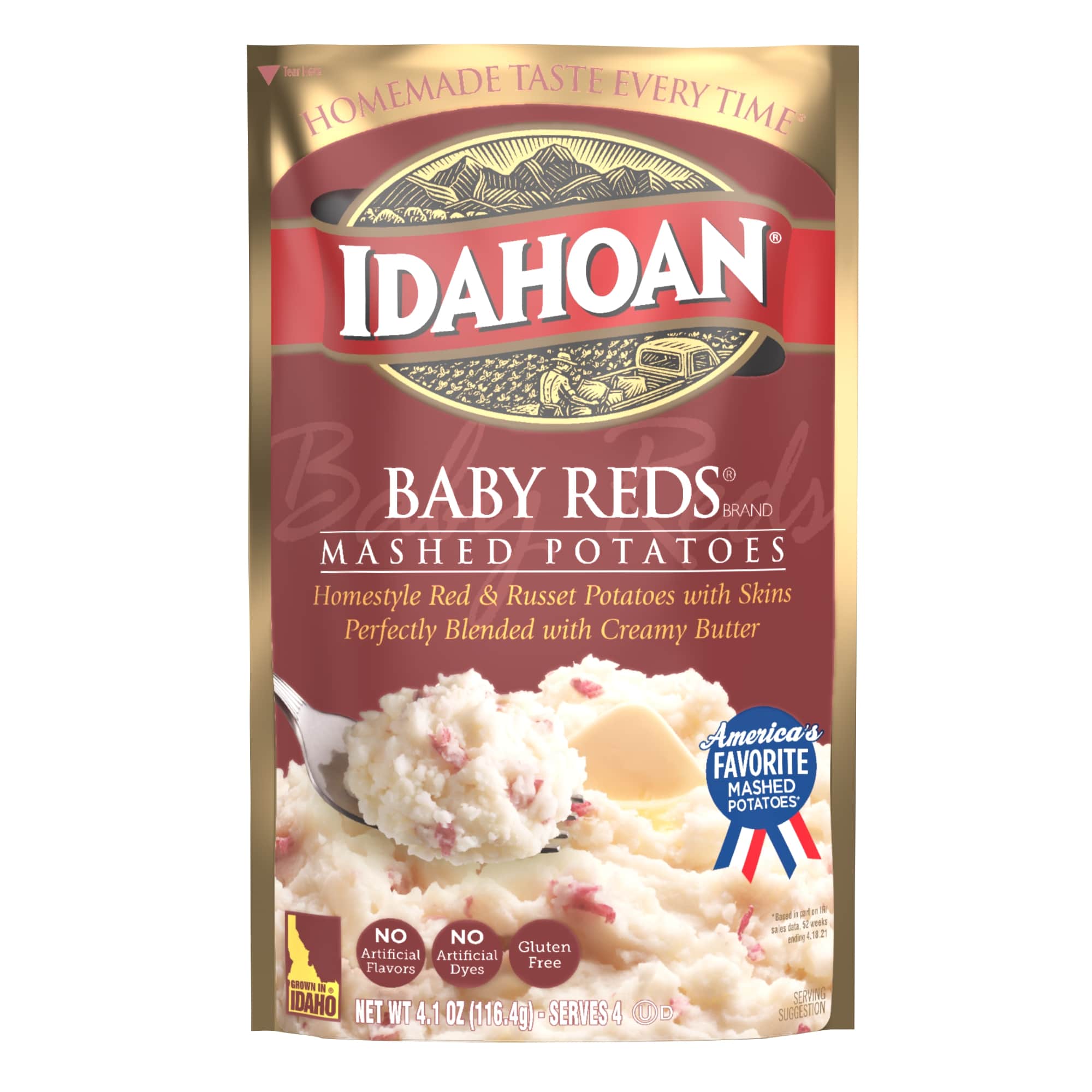 Idahoan Baby Reds Mashed Potatoes, 4.1 Ounce Pouch -- 10 per case.