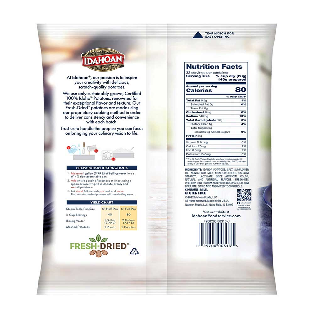 Idahoan mashed potatoes online nutritional information