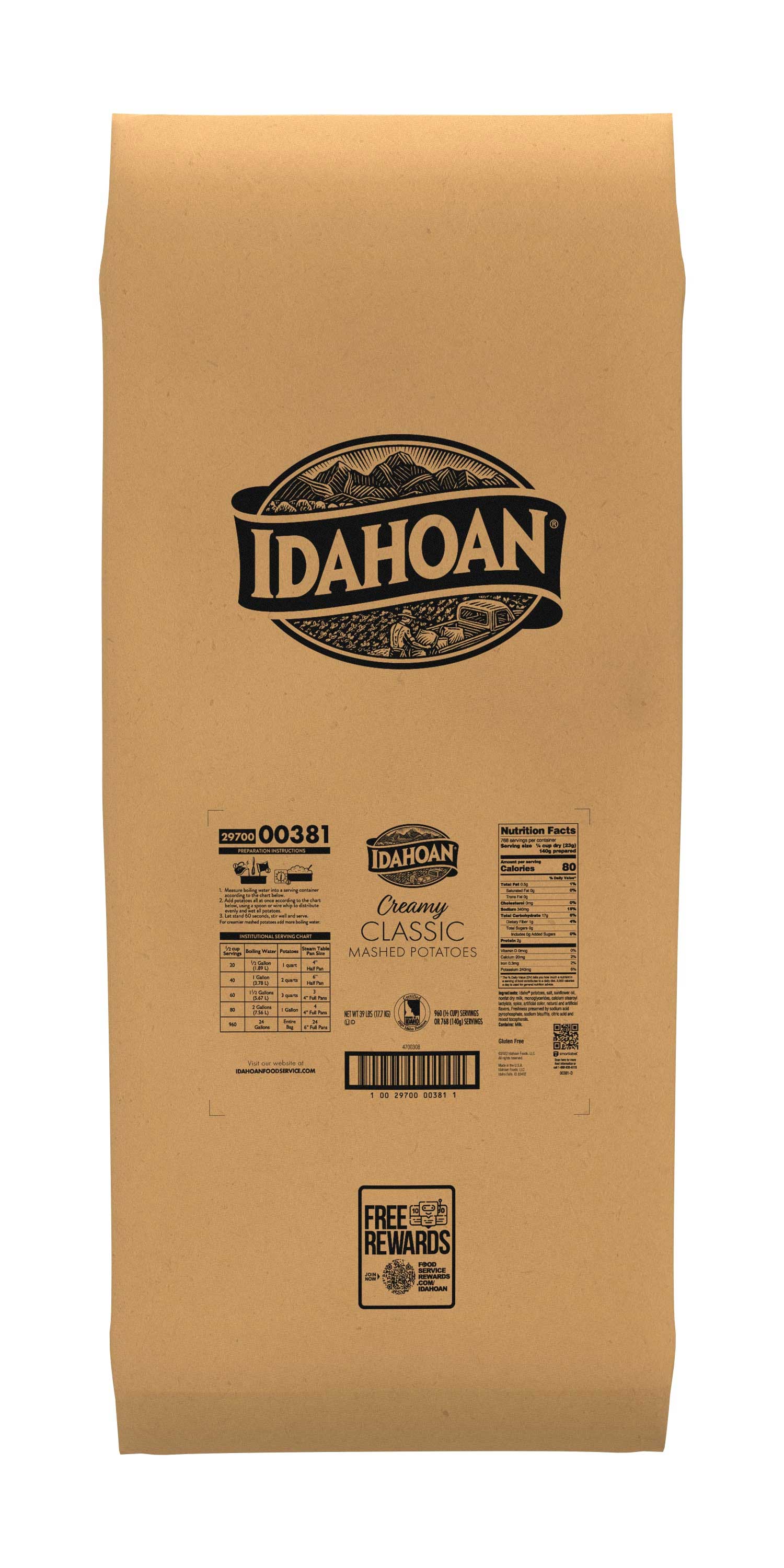 Idahoan Real Mashed Potatoes, 39 Pound.