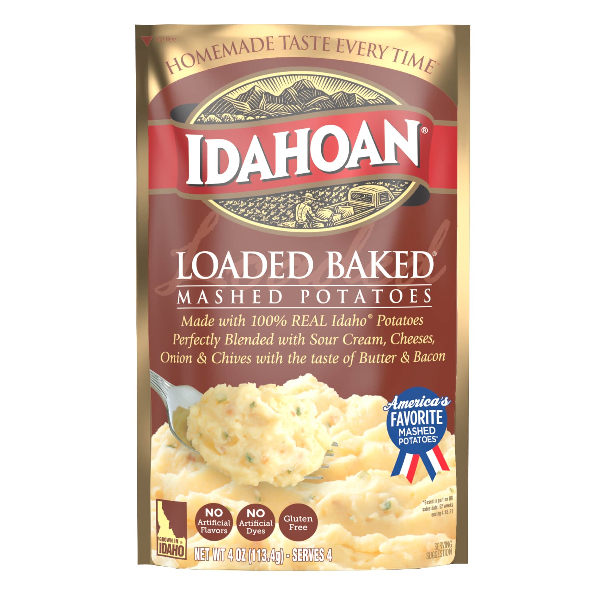 Idahoan Loaded Baked Mashed Potatoes, 4 Ounce Pouch -- 12 per case.
