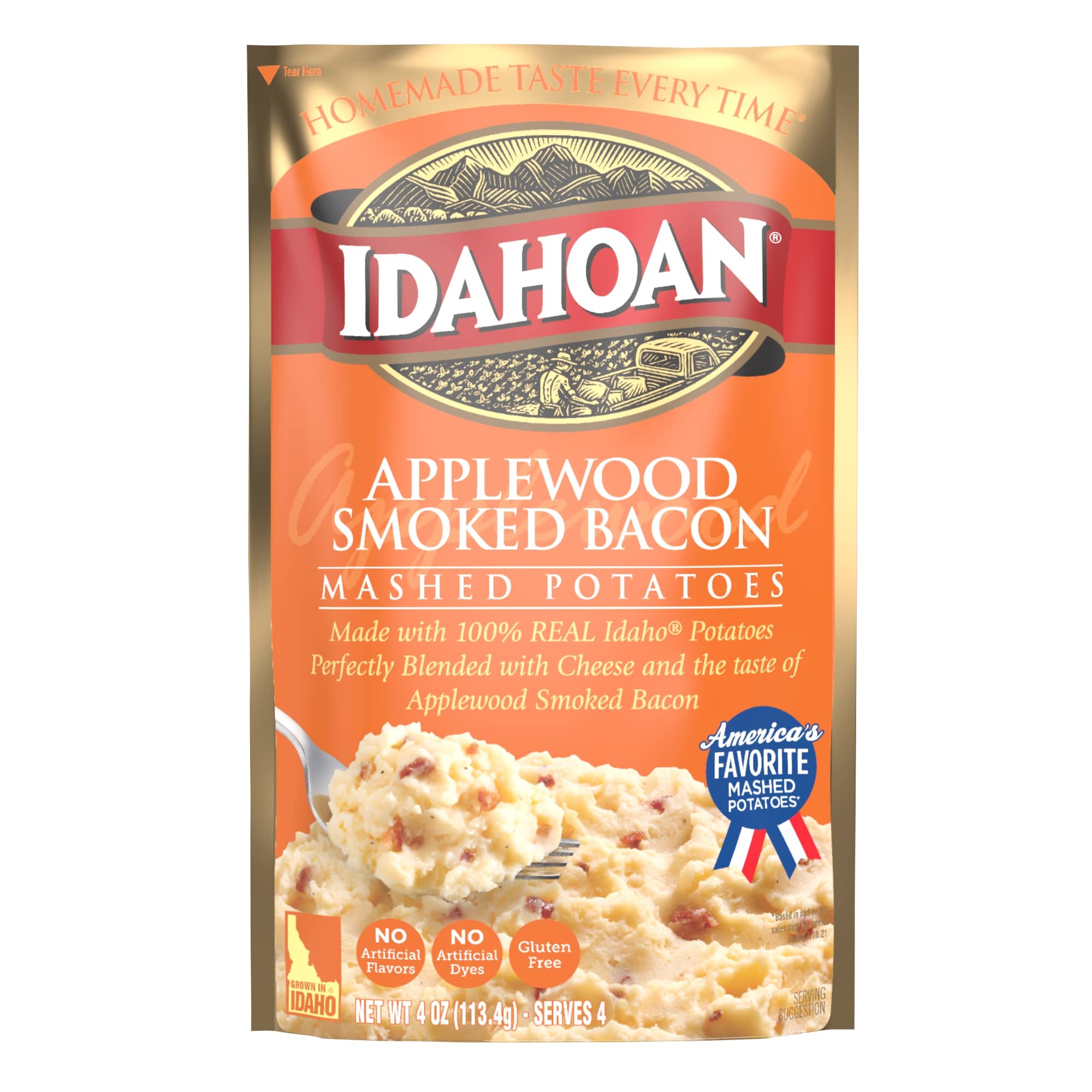 Idahoan Applewood Smoked Bacon Mashed Potatoes, 4 Ounce Pouch -- 12 per case.