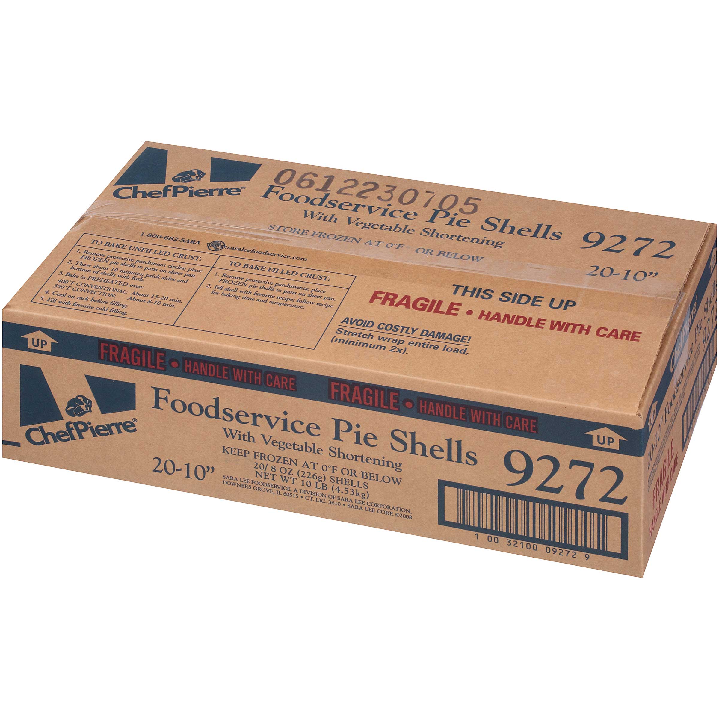 Chef Pierre Unbaked Vegetable Shortening Pie Shell, 10 Inch -- 20 Per Case