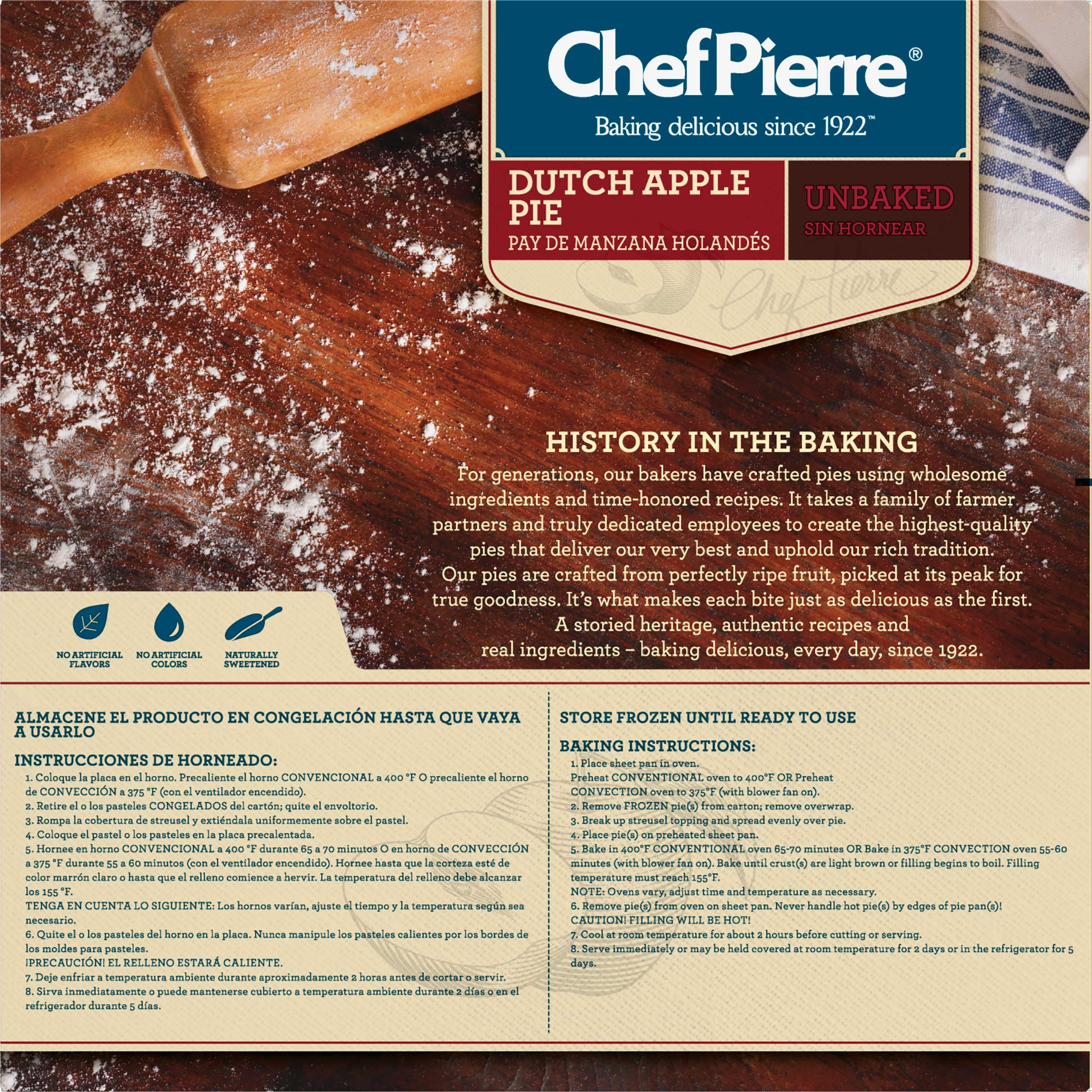 Sara Lee Chef Pierre Traditional Unbaked Dutch Apple Fruit Pie, 10