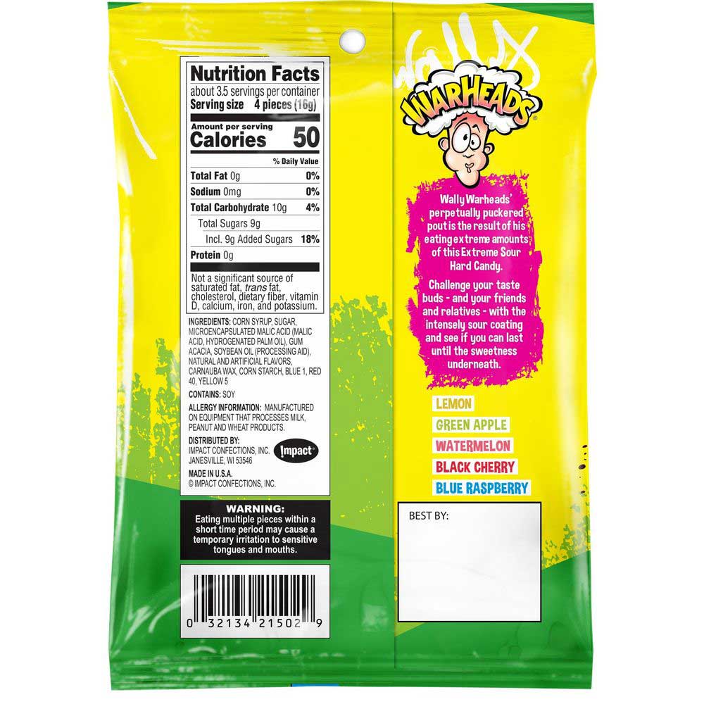 Warheads Extreme Sour Hard Candy, 2 Ounce -- 12 Per Case