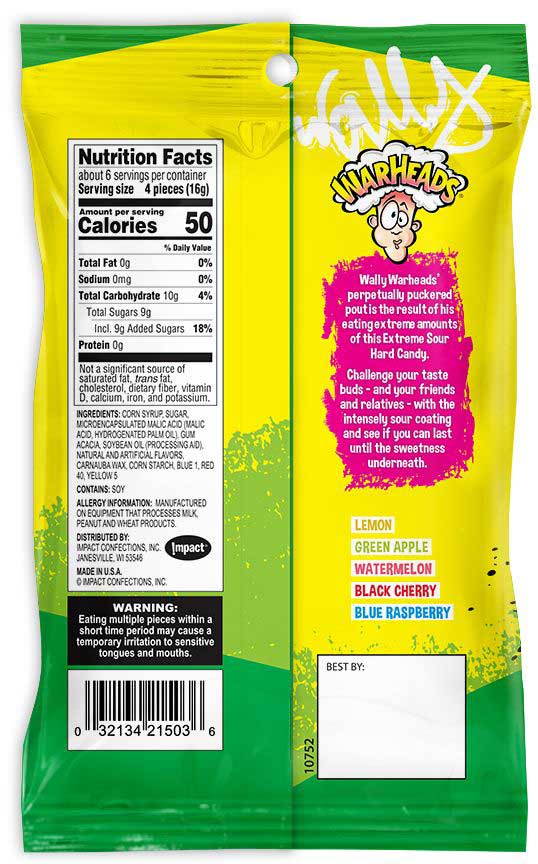 Warheads Extreme Sour Hard Candy, 3.25 Ounce -- 8 Per Case