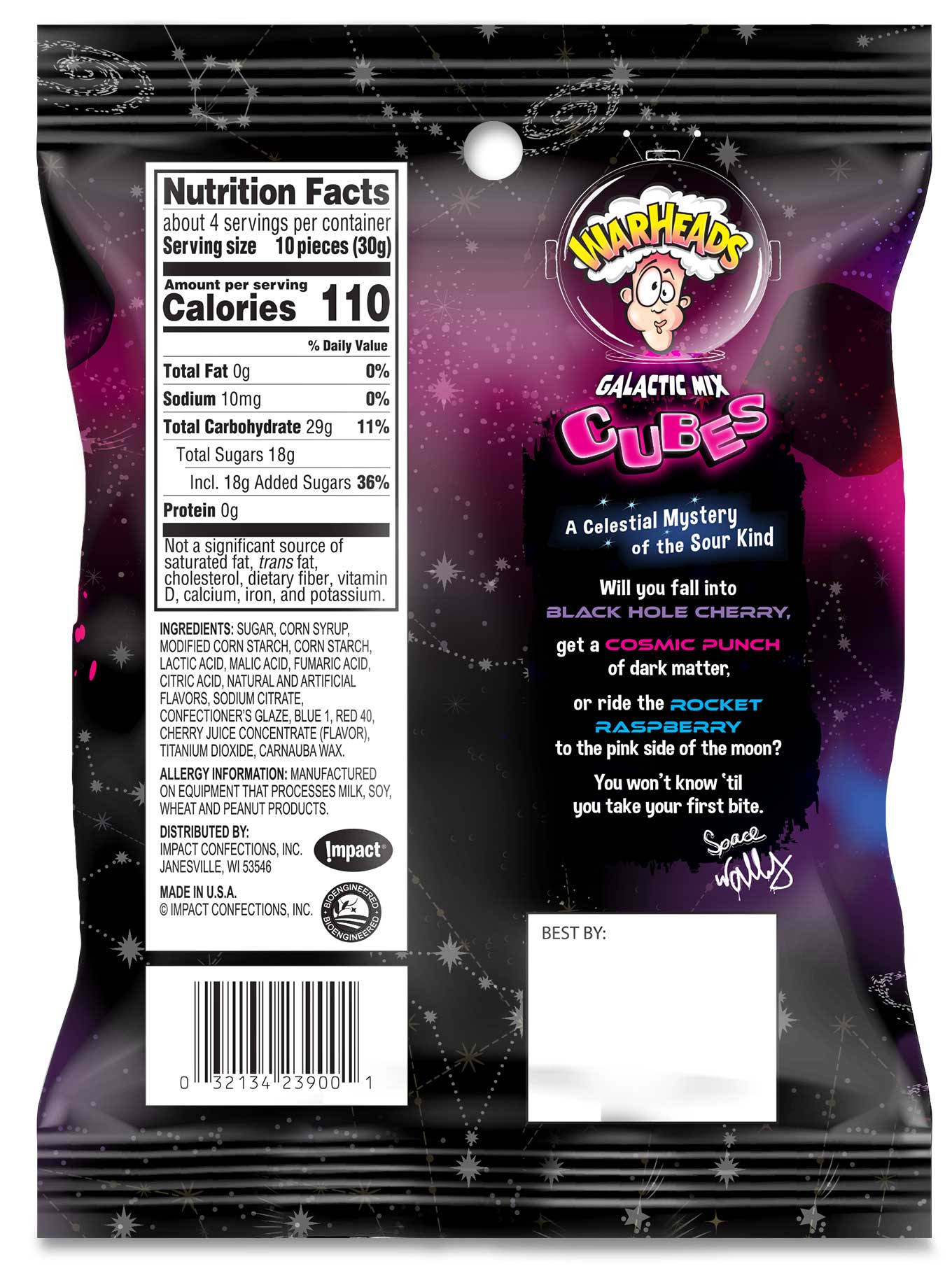 Warheads Galactic Mix Cubes Chewy Candy, Peg Pack, 4.5 Ounce -- 12 Per Case