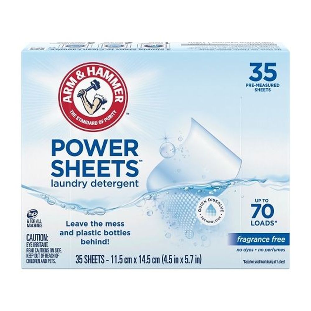 Arm & Hammer Power Sheets Fragrance Free Laundry Detergent Sheets, 35 Count -- 6 Per Case