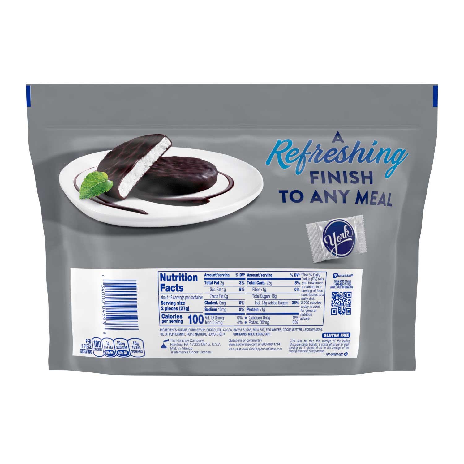 York Family Pack Dark Chocolate Covered Peppermint Patties, Bolsa Con Base, 17.3 Onzas -- 8 Por Caja