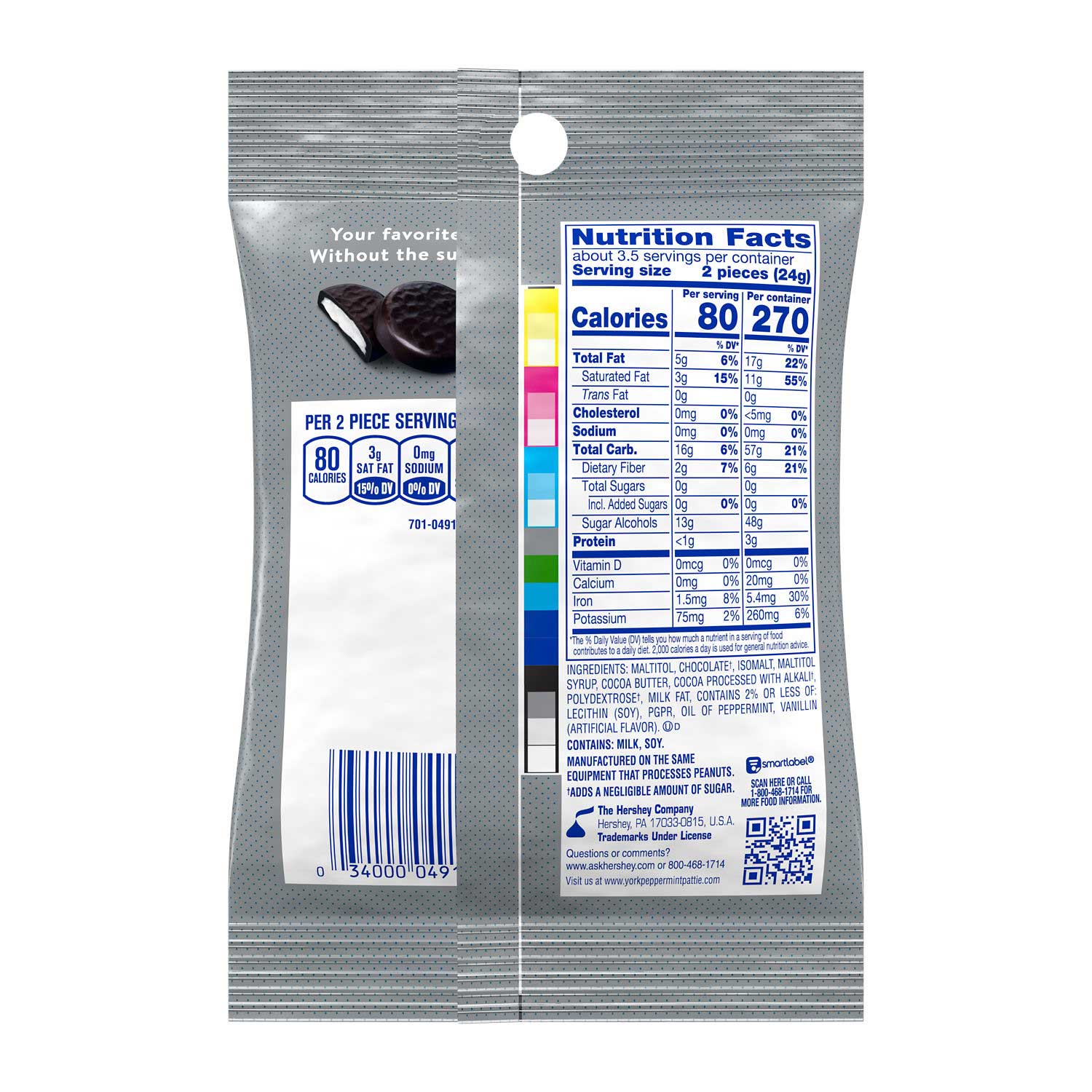 York Zero Sugar Chocolate Covered Peppermint Patties, Peg Bag, 3 Ounce -- 12 Per Case