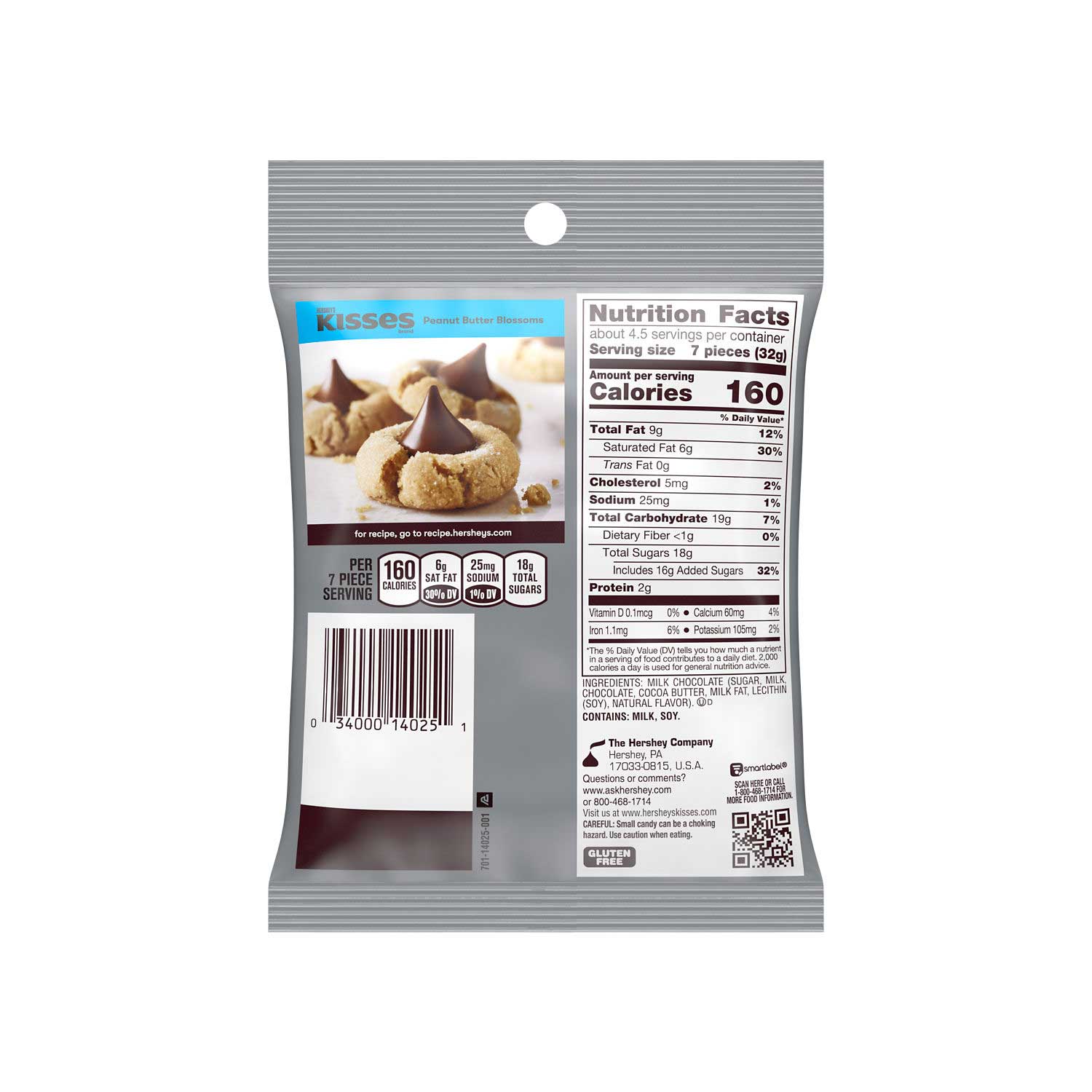 Hersheys Kisses Milk Chocolate - Peg Bag, 4.84 Ounce -- 12 per case