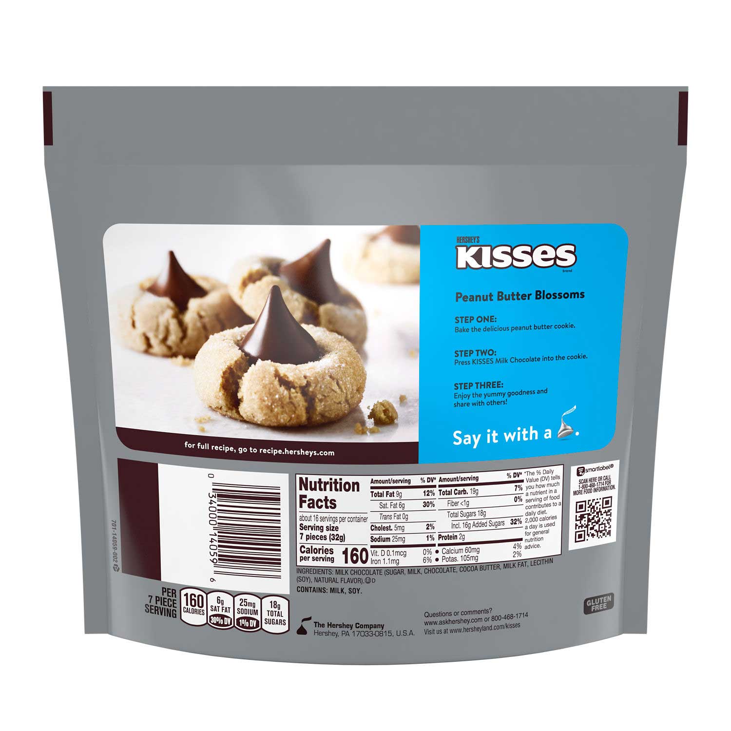 Hershey's Kisses Family Pack Milk Chocolate Candy, Stand Up Bag, 17.9 Ounce -- 16 Per Case