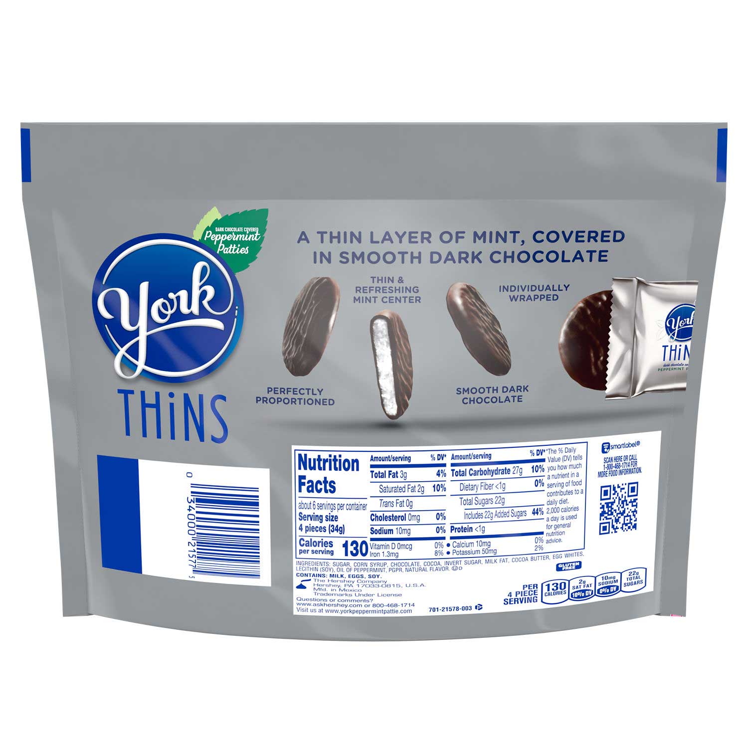 York Thins Dark Chocolate Covered Peppermint Patties, Share Pack, 7.2 Ounce -- 8 Per Case