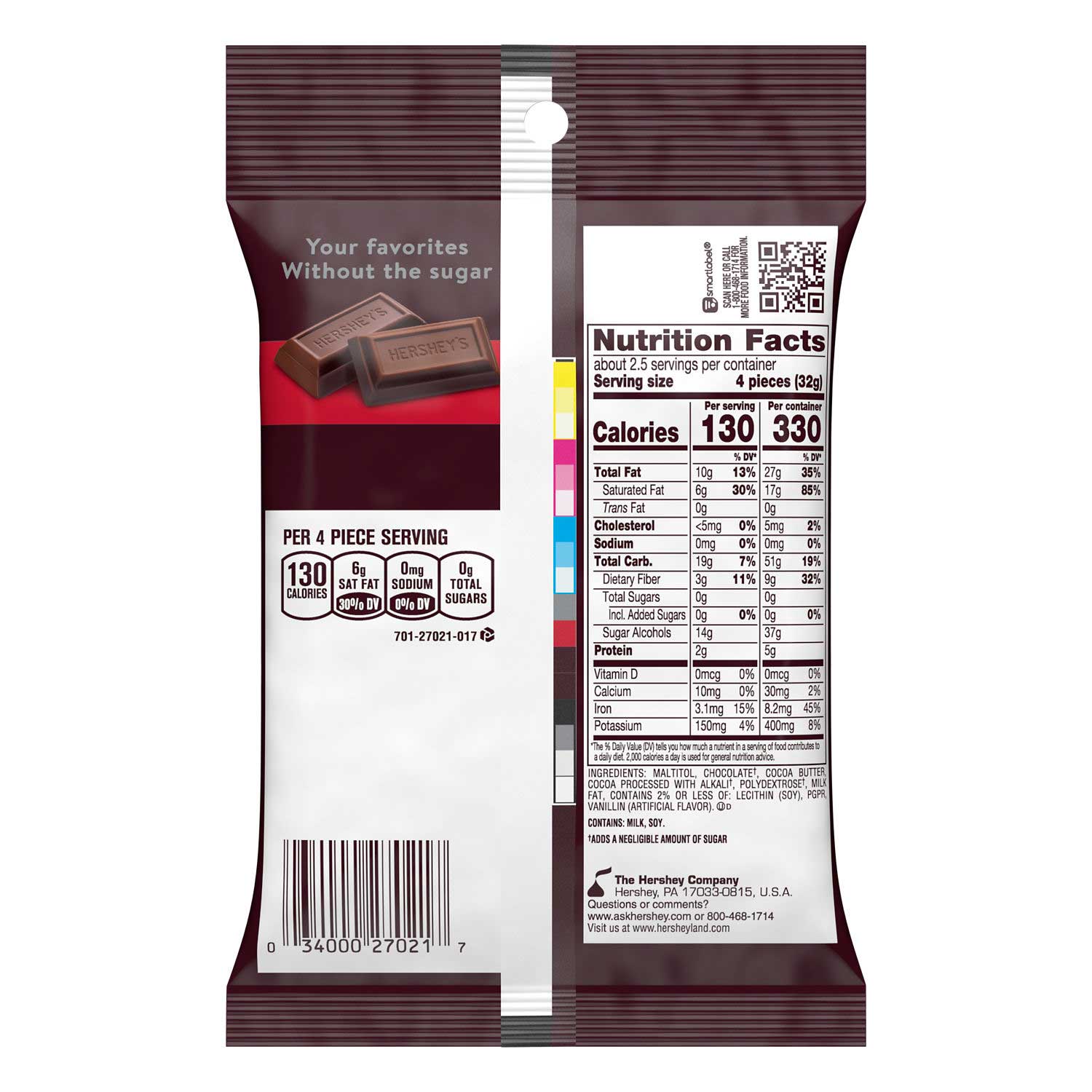 Hershey's Zero Sugar Special Dark Chocolate Candy, 3 Ounce -- 12 Per Case