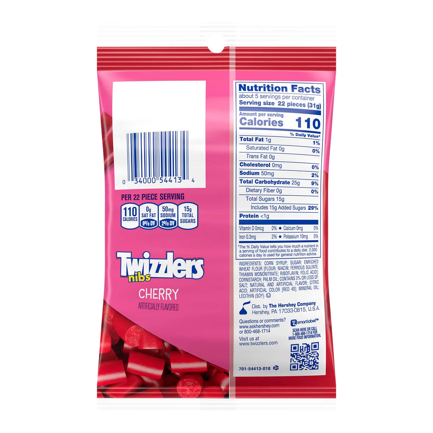 Twizzlers Cherry Flavored Nibs Candy, Peg Bag, 6 Ounce -- 12 Per Case