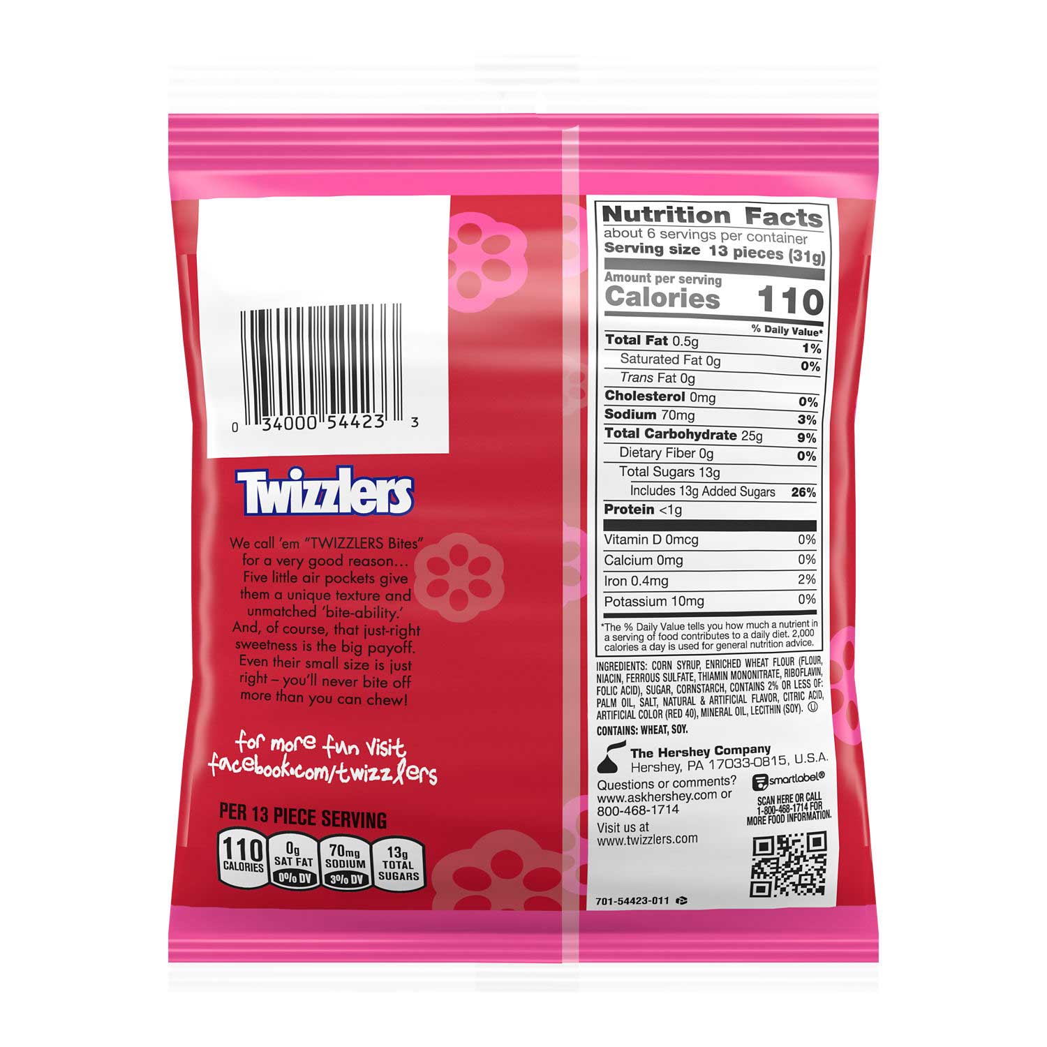 Bocados De Dulce Sabor Cereza Twizzlers, Bolsa Con Gancho, 7 Onzas -- 12 Por Caja