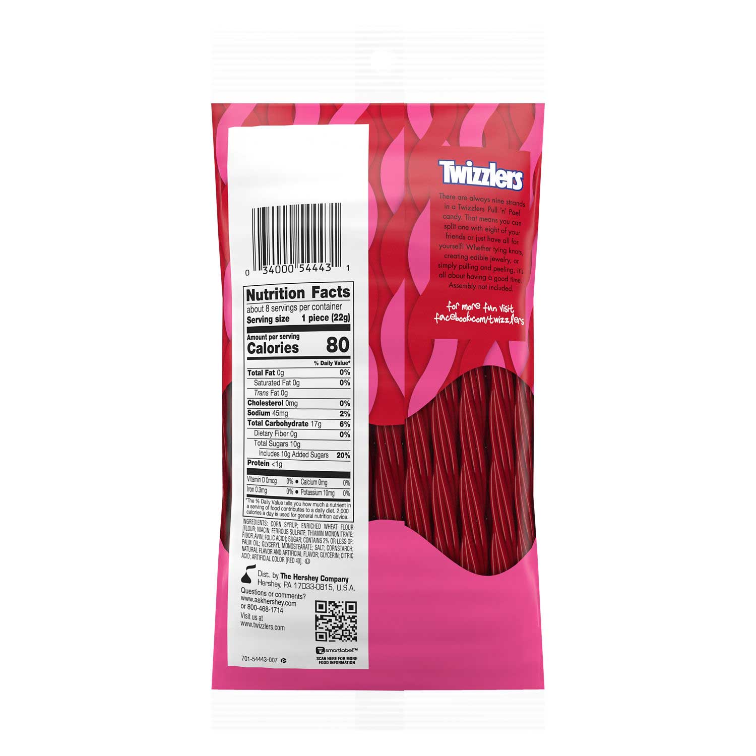 Dulces Twizzlers Pull N Peel Sabor Cereza, Bolsa Con Gancho, 6.1 Onzas -- 12 Por Caja