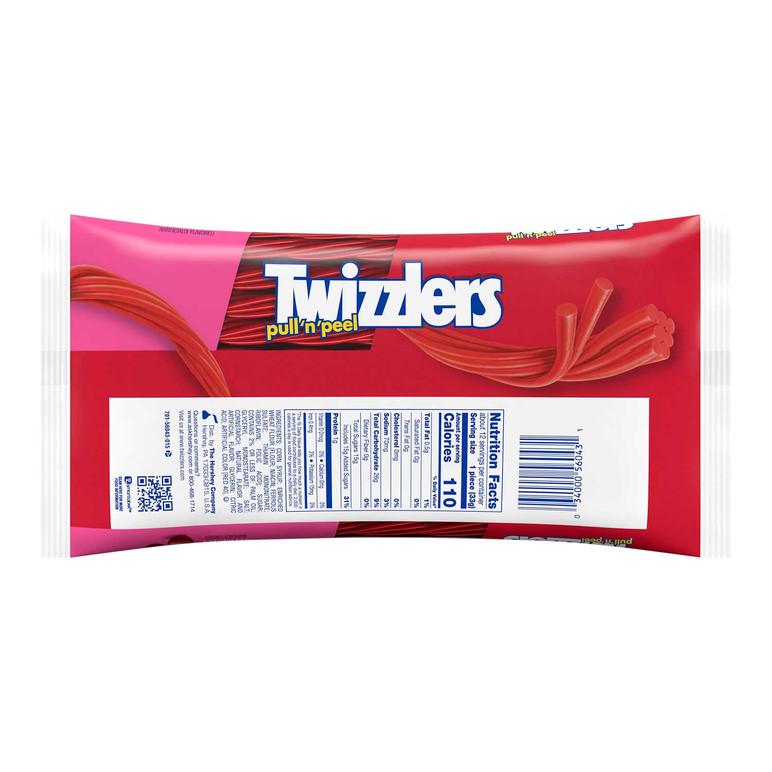 Twizzlers Pull N Peel Cherry Flavor Candy, Laydown Bag, 14 Ounce -- 24 Per Case