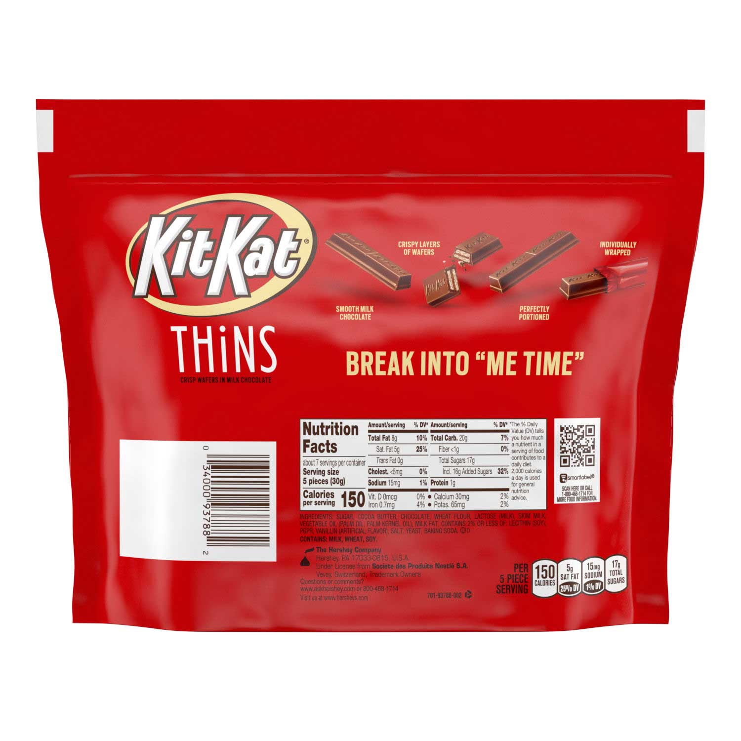Kit Kat Thins Crispy Wafer in Milk Chocolate, Stand Up Bag, 7.37 Ounce ...