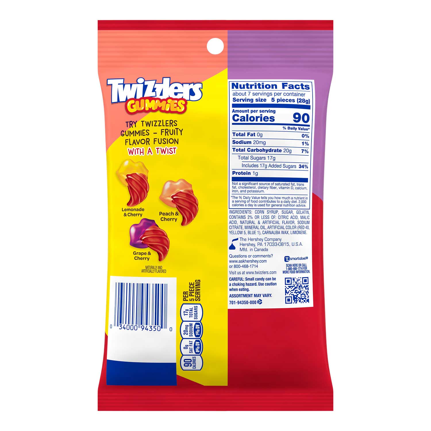 Twizzlers Original Flavors Gummy Candy - Peg Bag, 7 Ounce