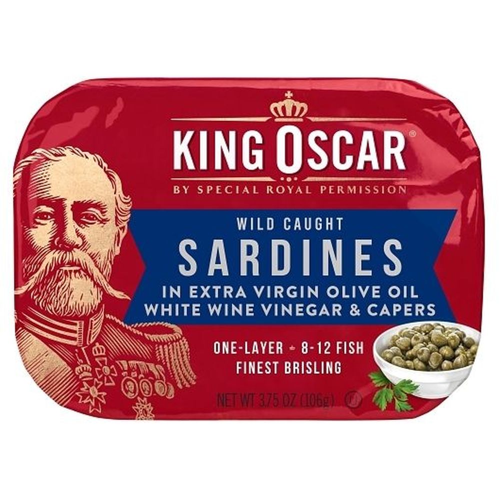 King Oscar Wild Caught Sardines In Extra Virgin Olive Oil With White Wine Vinegar And Capers, 3.75 Ounce -- 12 Per Case