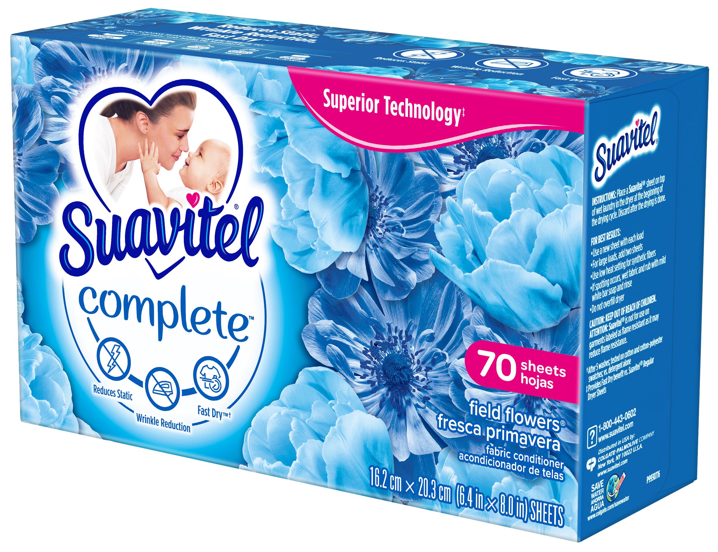 Suavitel Complete Field Flower Dryer Sheets, 70 Count -- 6 Per Case