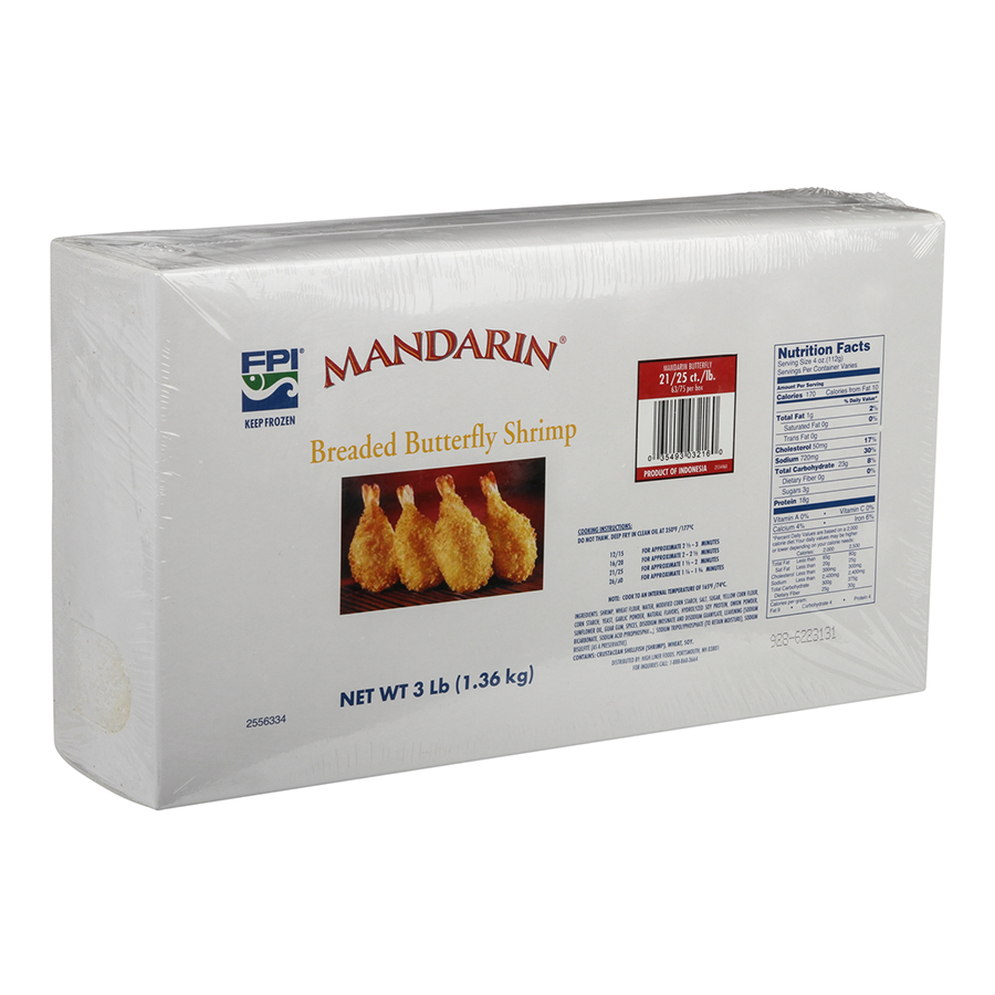 Fishery Mandarin Butterfly Breaded Clean Tail Shrimp, 3 Pound -- 4 per case.
