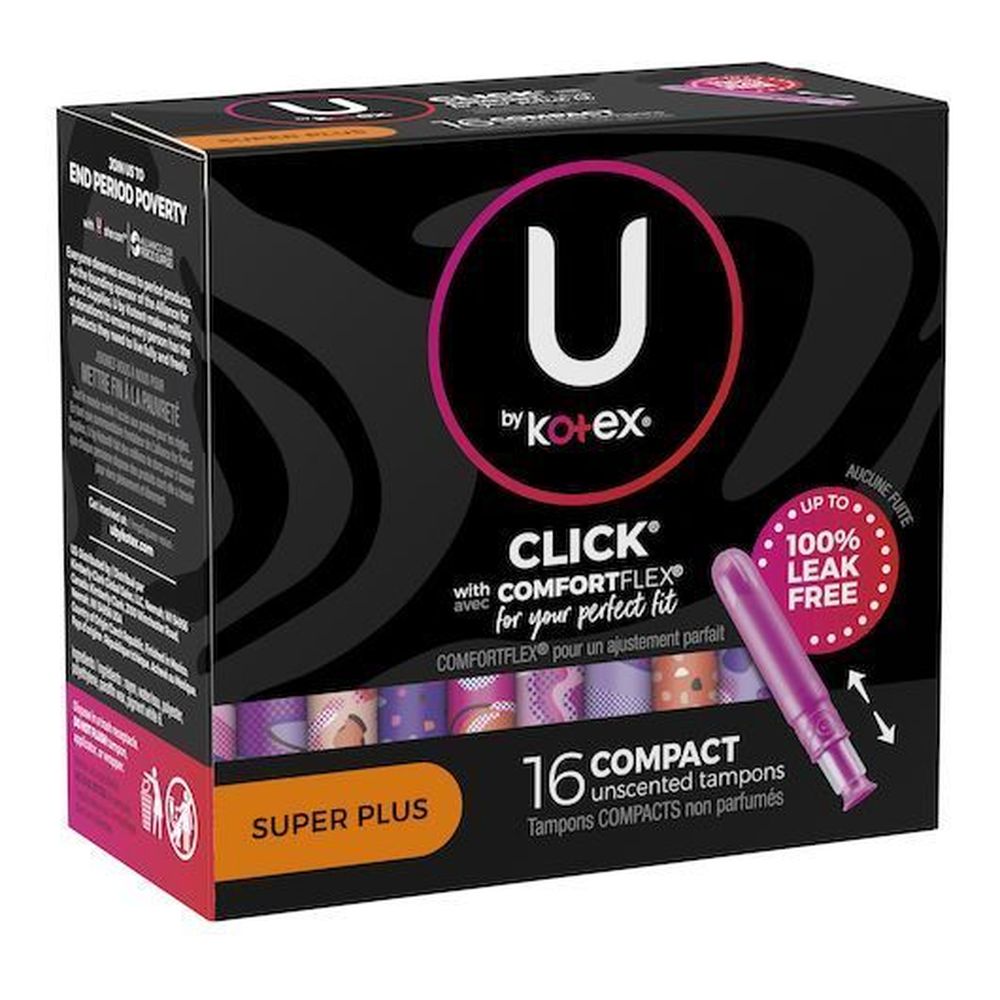 U By Kotex Click Super Plus Absorbency Compact Tampons, 16 Count -- 8 Per Case