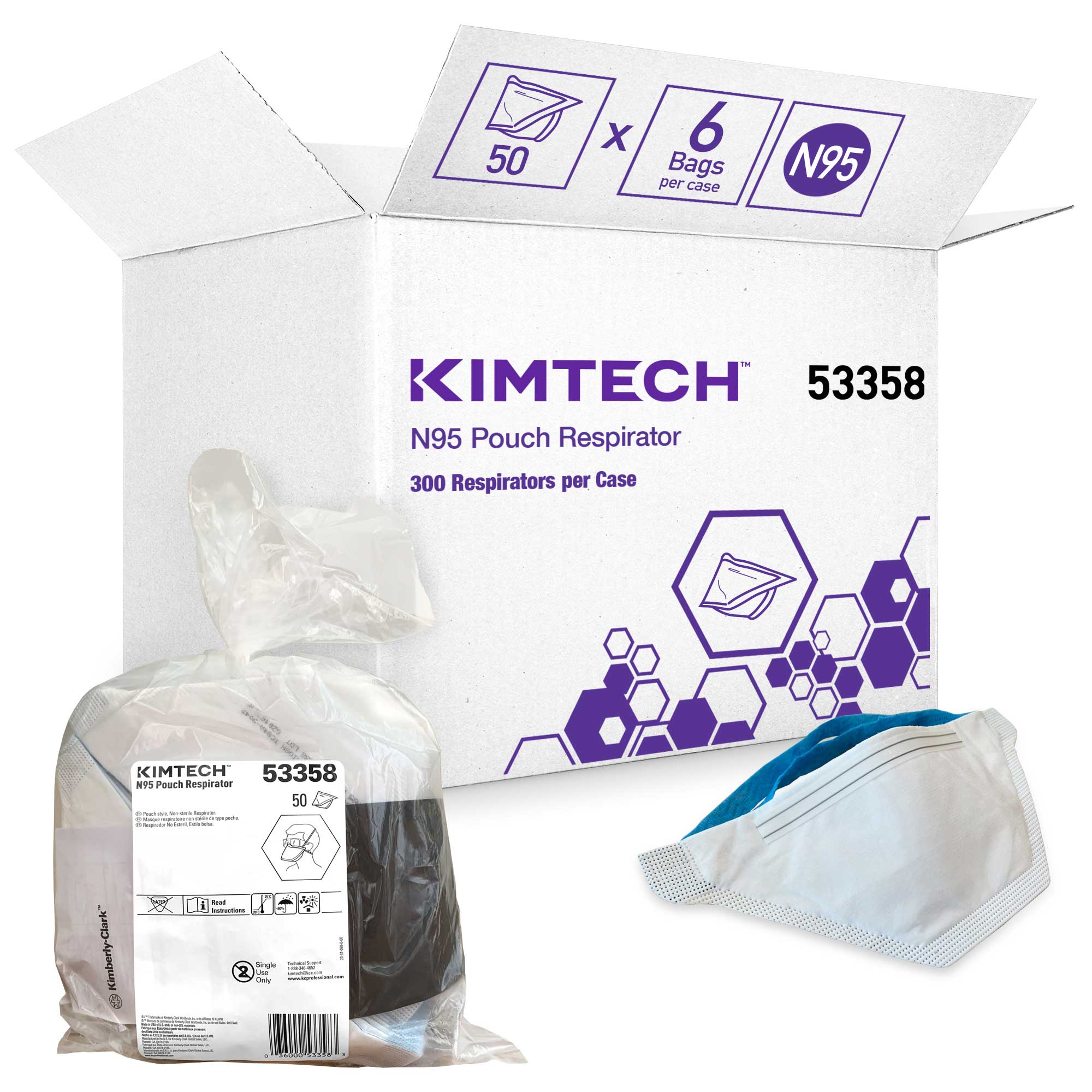 Kimtech White One Size Fits All N95 Pouch Respirator, 50 Count -- 6 Per Case