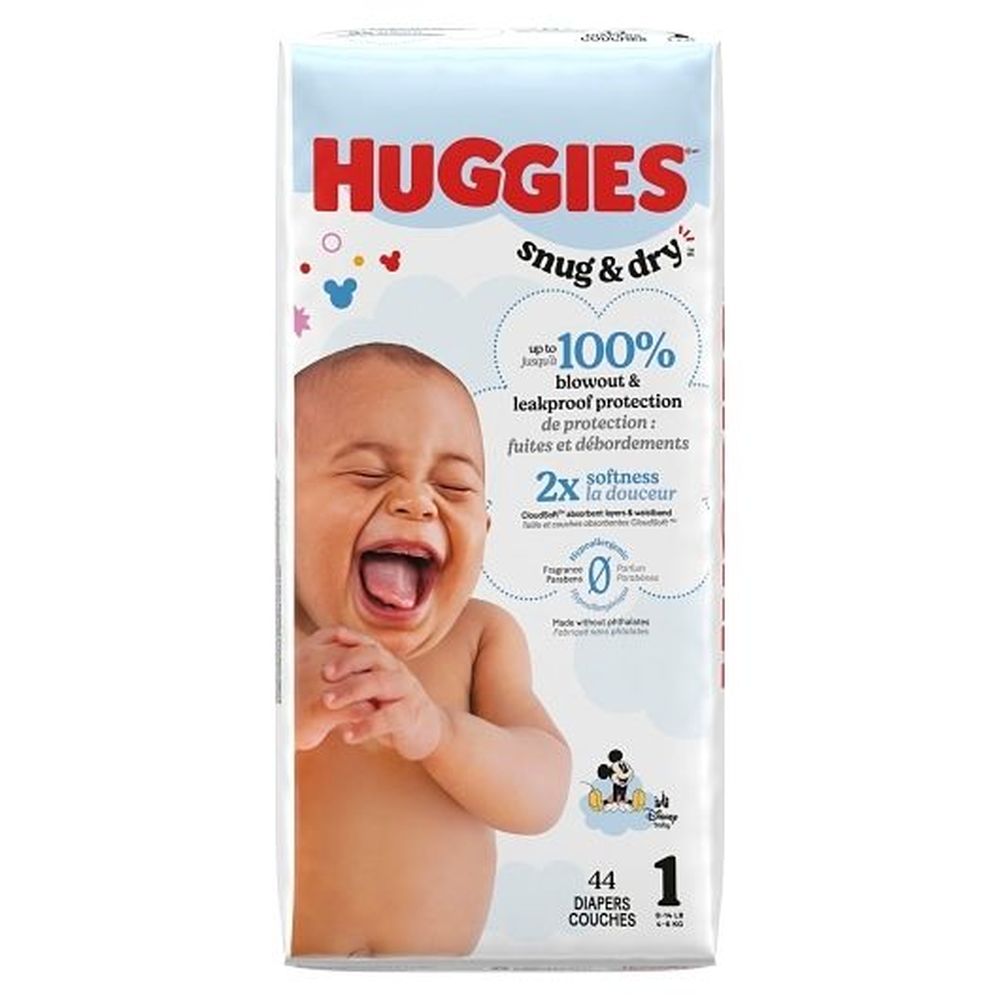 Huggies Snug And Dry Size 1 Diaper Jumbo Pack, 44 Count -- 4 Per Case
