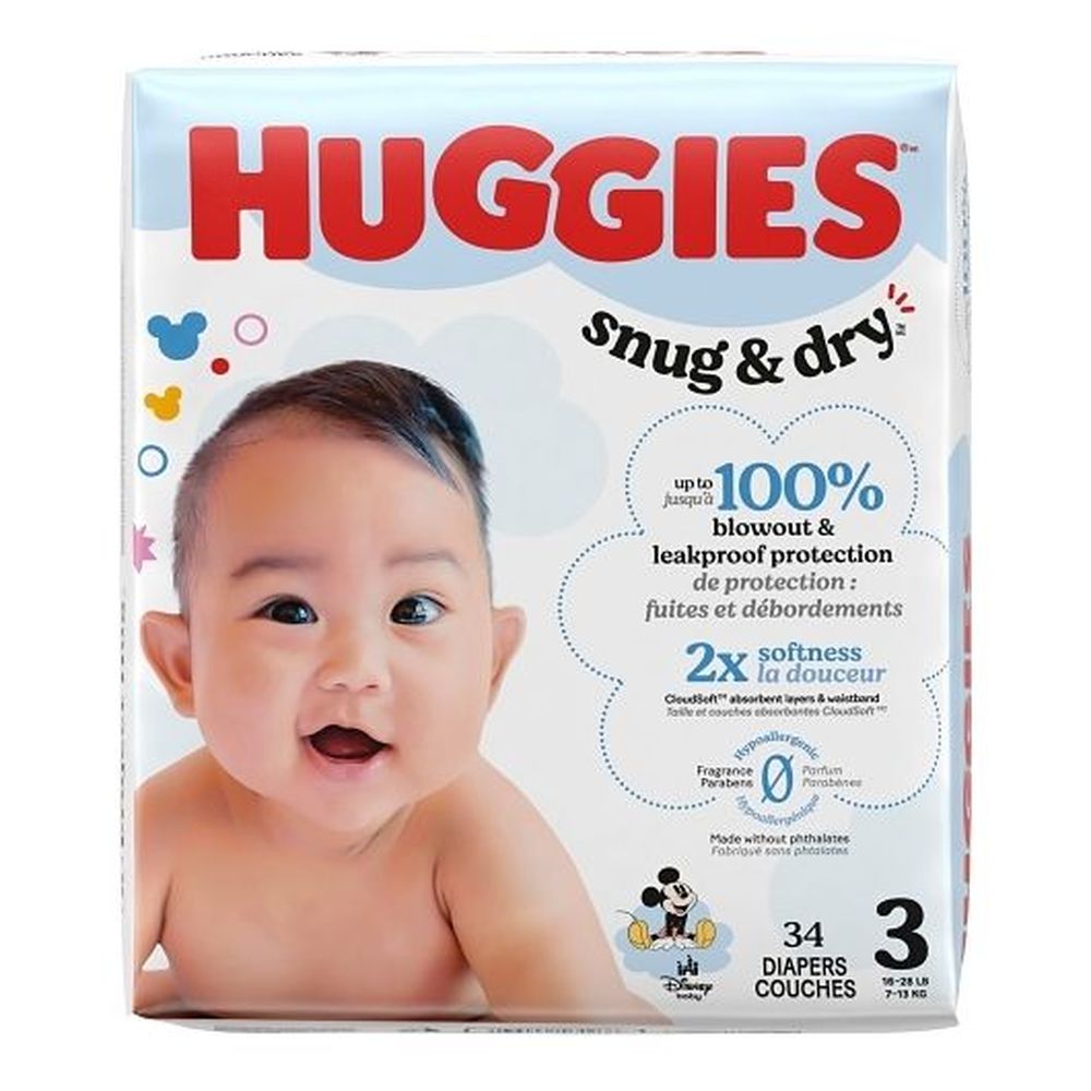 Huggies Snug And Dry Size 3 Diaper Jumbo Pack, 34 Count -- 4 Per Case