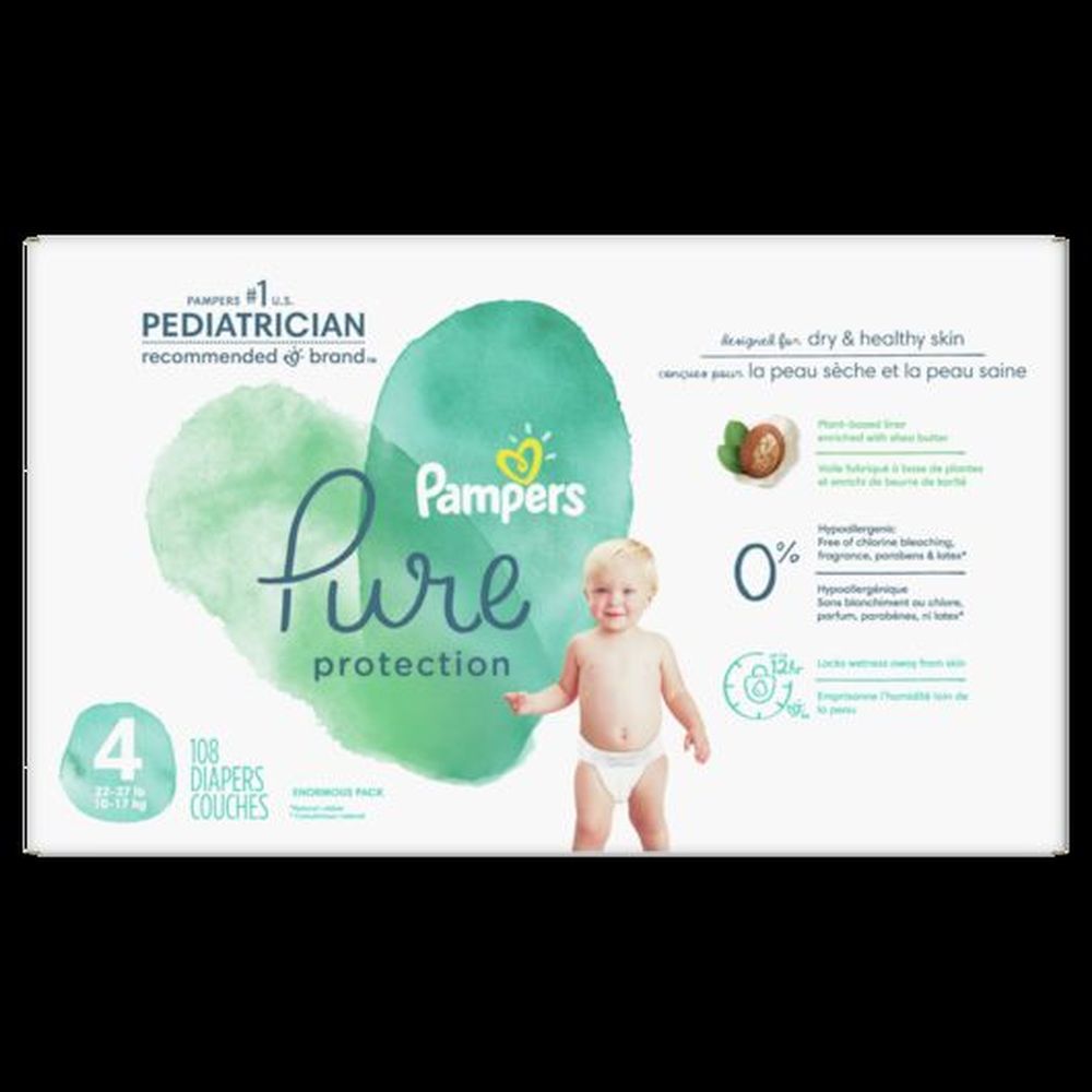 Pañales Pampers Pure Protection Talla 4, 108 Unidades